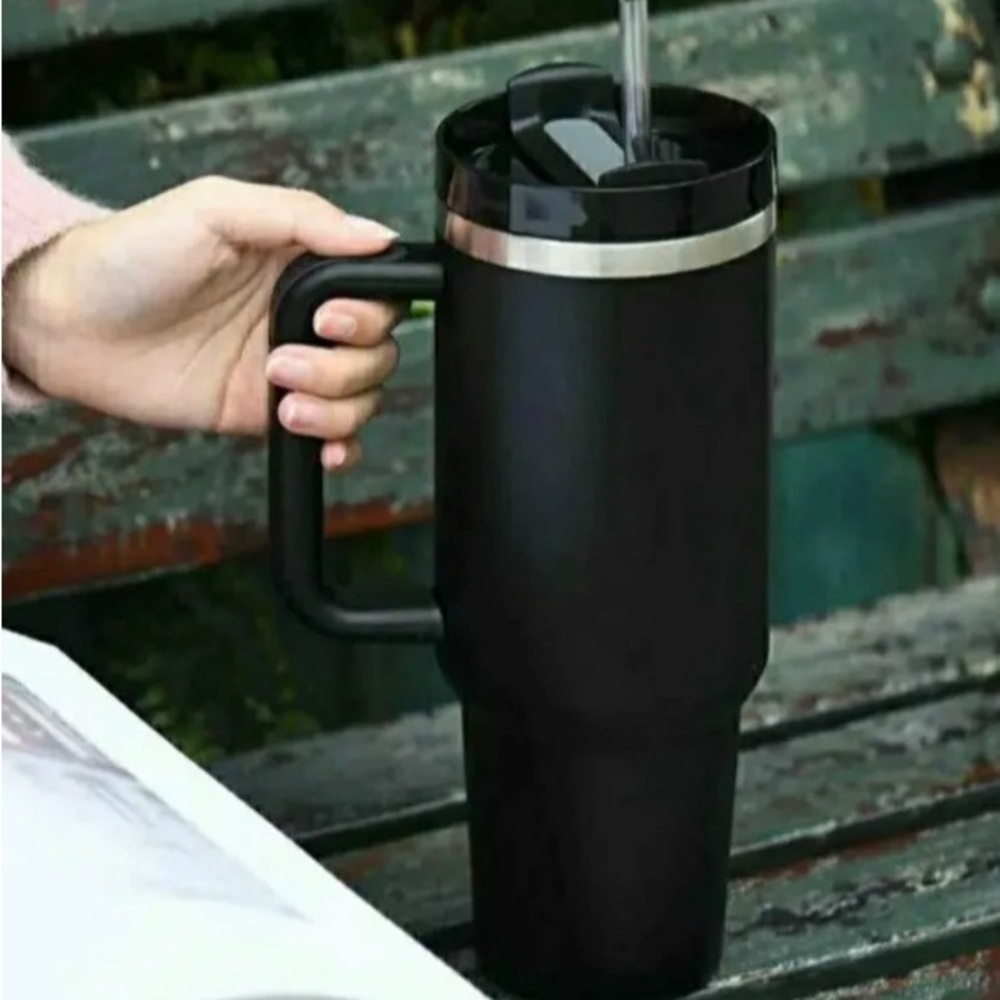 40 OZ‎ Adventure Travel Tumbler Insulated Cup Handle Lid Straw, Black